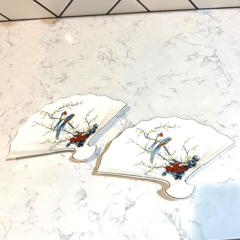 vintage fan-shaped porcelain trinket dishes made in Japan by Jay Fine China x2